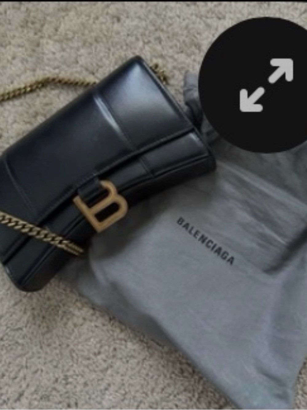 Balenciaga Black Leather 'B' Chain Crossbody Bag with Gold Hardware